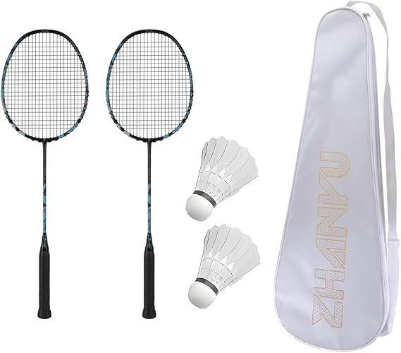 Professional Badminton Racket,Full Carbon 4U Offensive 30 lbs Badminton Set,Outdoor Two-Player Sparring,with 2 Shuttlecocks and 1 Carrying Bag,for Backyard Gym Beach Outdoor Games