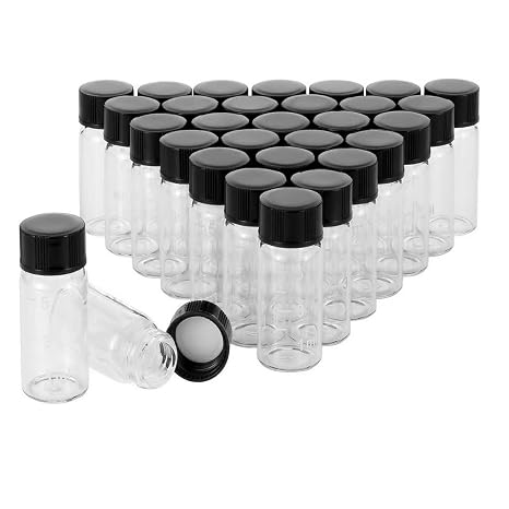 20 mL Clear Glass Sample Vials 50Pcs, 5 dram Borosilicate Glass Vial with Screwcap, PE Liner Sample Containers Lab Vial Liquid Sampling Glass Bottle