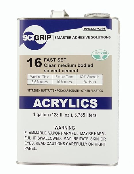 SCIGRIP 10313 16 Acrylic Plastic Cement, Low-VOC, Medium Bodied and Fast-Setting, Clear, 1 Gallon (128 fl oz)