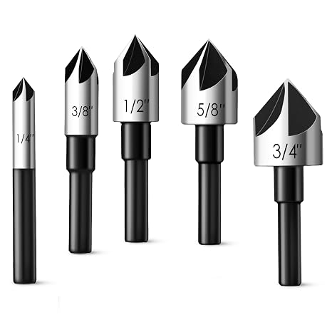 Countersink Drill Bit Set Feanron Counter Sink Bit，5 Pcs 1/4” Shank Hss4241 Drill Bit for Steel, 1/4'' 3/8'' 1/2'' 5/8'' 3/4'' Ezarc Countersink Drill Bit Sets for Wood,Metal and Plastic