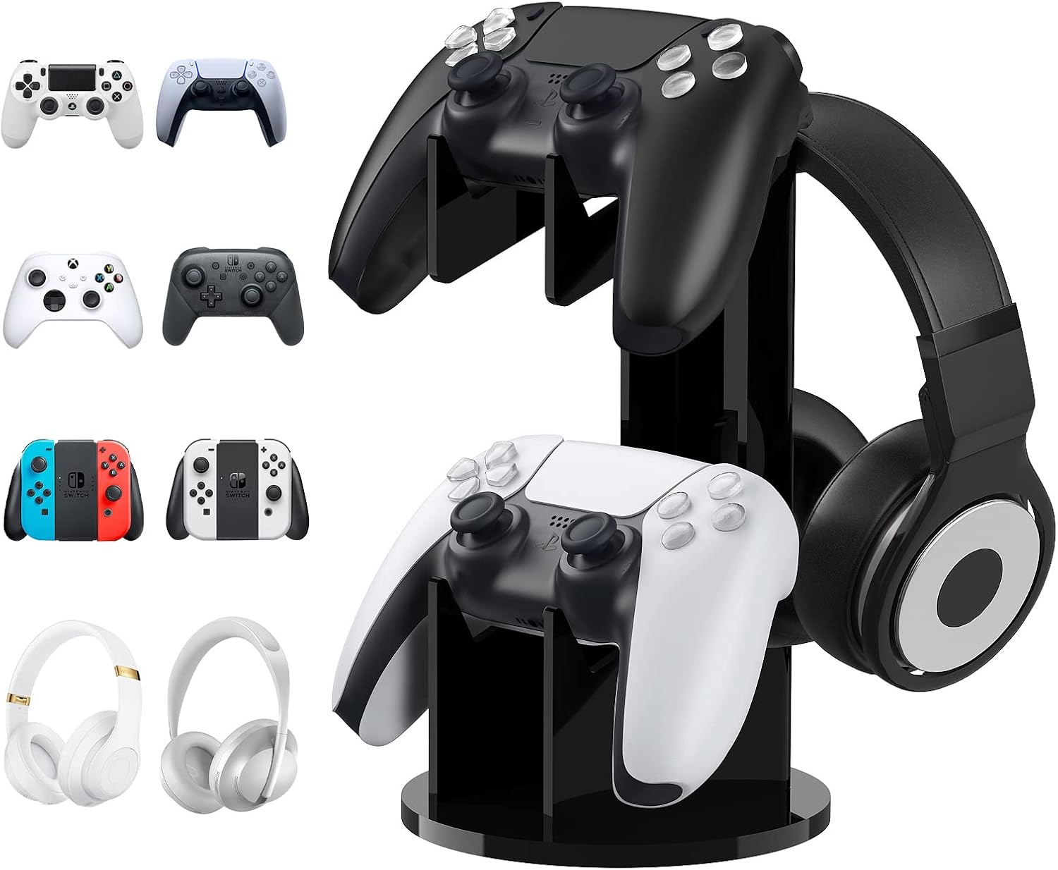 MoKo Universal Stand for Game Controller and Headset Stand, 2 in 1 Game Controller Support Holder Storage Organizer for Switch/Switch 2, ps5, ps4, Xbox One, Xbox Series, Gaming Accessories, Black