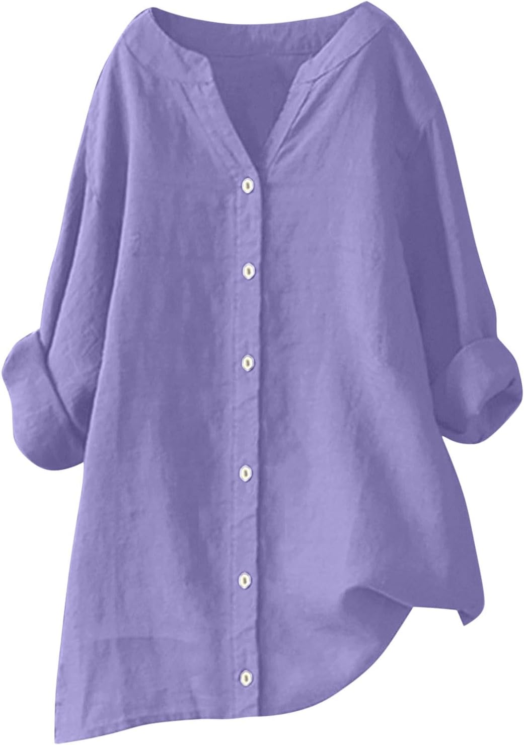 Cotton Linen Shirts for Womens 2024 Buttons V Neck Long Sleeve Tops Trendy Dressy Blouses Casual Loose Fit Tunic Tops