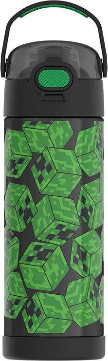THERMOS FUNTAINER 16 Ounce Stainless Steel Vacuum Insulated Bottle with Wide Spout Lid, Minecraft