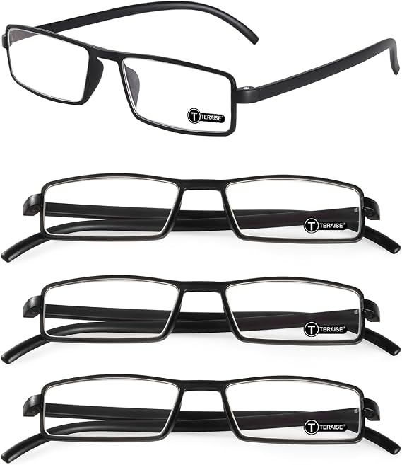 TERAISE Reading Glasses Men 4-Pack Ultralight Blue Light Reader Glasses | Women,with Spring Hings,Clear Vision,Anti Eyestrain,Scratch- Resistant,Reduce Glare,for Handwork/Small Print/Gaming/Phones