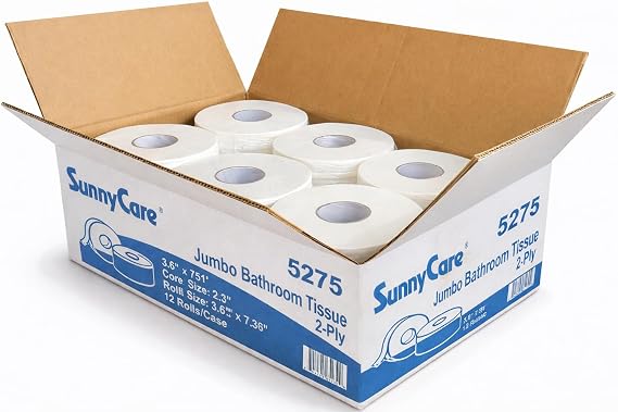 SunnyCare #5275 2-ply Mini Jumbo Roll Bath Tissue, Size 3.6" X 751' (12 rolls per case)