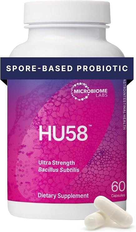 Microbiome Labs HU58, Bacillus Subtilis, Probiotic for Women & Men, 60 Ct | Ultra Strength Bacillus Subtilis Spore Probiotic, Single-Strain, Digestive Health, Immune Support, Microbiome Balance