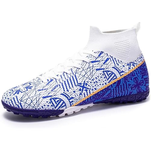 Men's Soccer Cleats Football Shoes with High-Tops Lace-Up Spikes Indoor Firm Ground Turf Training Exercise Futsal Boots