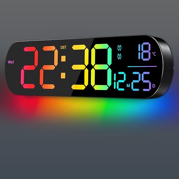 14" Large Digital Wall Mount Clock,Count Down Timer,Alarm,Oval | 11 RGB Color, Temperature for Living Room Classroom Desk, Xmas, Birthday Gift for Senior Mom Dad