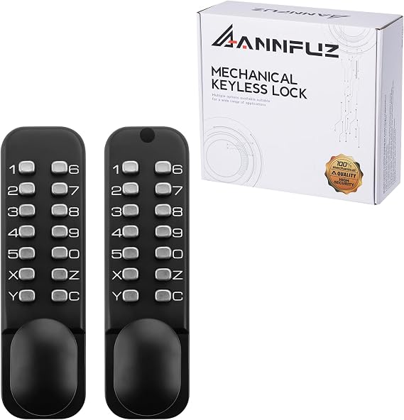 Double-Sided Push Button Code Mechanical Keypad Door Lock,Black