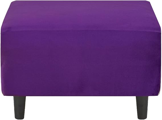 Velvet Ottoman Cover, Soft Storage Ottoman Covers Slipcover Stretch Rectangle Foot Stool Cover Removable Thick Ottoman Slipcover for Living Room-Purple-A-Medium