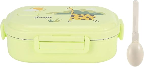 Lunch Box, 720ml 2 Compartments Food Lunch Containers with Spoon, Portable 304 Stainless Steel Kids Bento Lunch Box, Cold and Hot Food Storage, for School Picnic Office