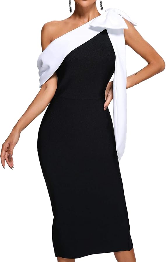 BELLA BARNETT Midi Bandage Dress Sexy Backless One Shoulder Dress