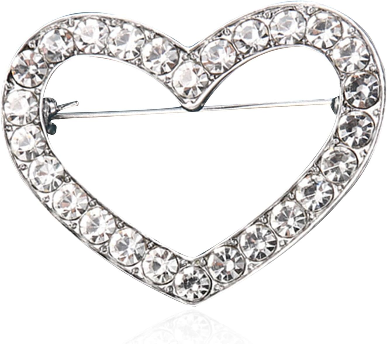 Red Crystal Rhinestone Love Heart Brooch Valentine's Day Silver Hollow Heart Lapel Brooch Pin Mother's Day Jewelry Gifts for Women