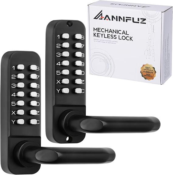 Mechanical Double-Sided Digit Keypad Entry Door Handle Lock,Black