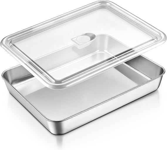E-far Lasagna Pan with Lid, Stainless Steel Cake Baking Sheet Pan, 1213x934x2