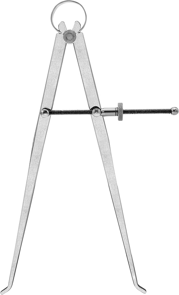 Groz 10" Spring Inside Caliper, 250mm Capacity, Selected Steel with Matte Finish, Bow-Spring Joint and Solid Adjusting Nut for Large Bore and Pipe ID Measurement (01404)