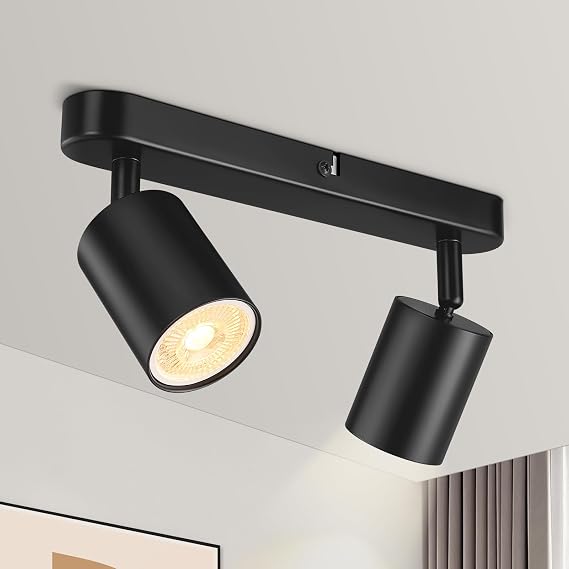 Ceiling Spotlight 2 Bulbs Black GU10 Ceiling Light Swivelling Removable [Energy Class F]