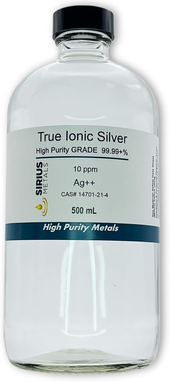 True Ionic Colloidal Silver (10 ppm) - 500mL in Clear Glass Bottle
