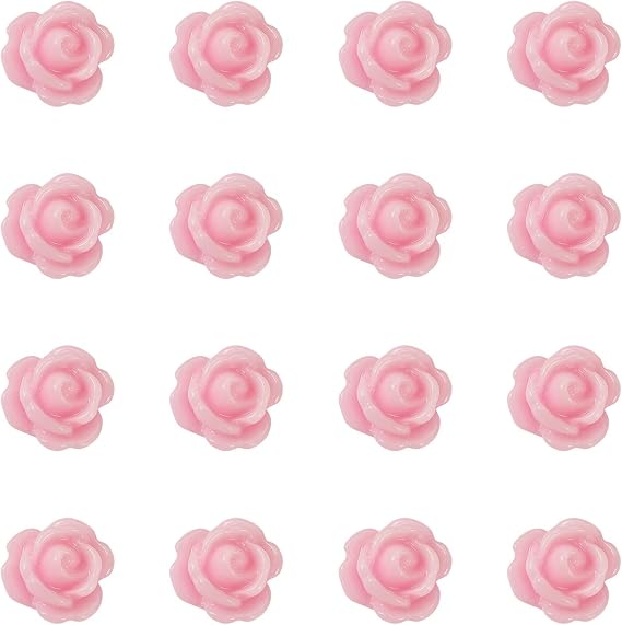 50pcs Pink Rose Beads for Rosary Necklaces, Resin Flower Beads, Drilled Rose Flower Embellishments for Buddha Mala Jewelry Making, Bracelets, Earrings, Scrapbooking Crafts