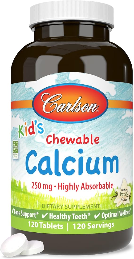 Carlson Kid's Chewable Calcium, 250 mg, Bone Support, 120 Chewable Tablets