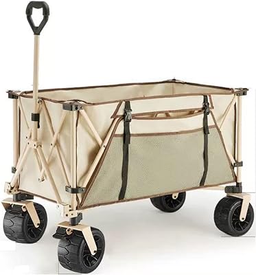 Garden Collapsible Wagon, 18cm All-Terrain Aircraft Wheels Trolley Heavy Duty Foldable Beach Wagon, Capacity of 250kg Garden Cart Color : A