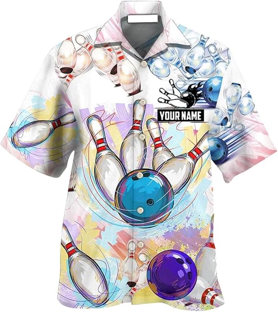 Personalized Bowling Ball & Pins Colorful Style Hawaiian Shirt, Gifts for Bowling Lover, Bowling Team Uniform, Bowling