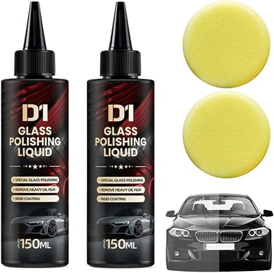 Glass Polishing Liquid D1, Car Glass Polishing Compound Windshield Cleaner Glas Oil Film Remover, Anti-Fog Hydrophobic Coating Spray, Scratches, Wiper Marks & Oil Film with Sponge
