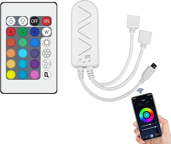 WiFi Wireless LED Light Controller, Smart RGB LED Strip Lights Controller, WiFi/APP/Voice Control/Music Sync/Remote Control for 12v 4-Pin 10mm RGB Led Strip Lights, 16 Million Colors