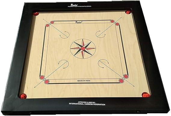 T TABAKH Precise Finest 16mm Carrom Board with Coins, Striker & Powder, Black, 1-4 Players, Ages 13 and Up