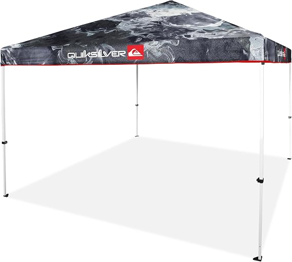 Quiksilver 10x10 Pop Up Canopy UPF 50+ Outdoor Beach Tent with One-Push Setup Portable Shade Shelter for Beach, Tailgate, Festivals, Camping Water-Resistant Folding Gazebo with Wheeled Bag