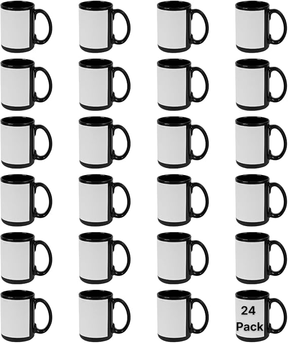 Craft Express 15oz Black Ceramic Sublimation Mugs with White Patch Compatible with Sublimation Printer (24)