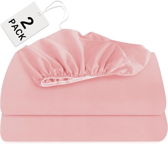Twin Fitted Sheet 2 Pack, Twin Bedding Fitted Sheets Only, Pink