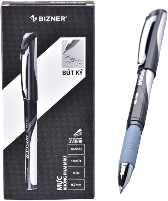 FLEXOFFICE ハイグレード ゲルペン ブラックインク 0.7mm 細字 10本パック 素早く滑らかに書ける スクリューオフキャップ ジェルインクペン 学校 事務用品 BIZ-GEL23-Black