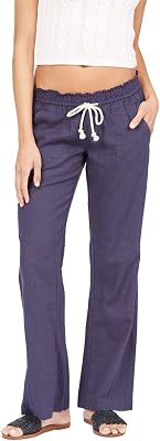 Roxy Womens Oceanside Pant, Linen Blend with Pockets Comfrotable Breathable Summer Beach Cover Up Elastic Drawstring Waist