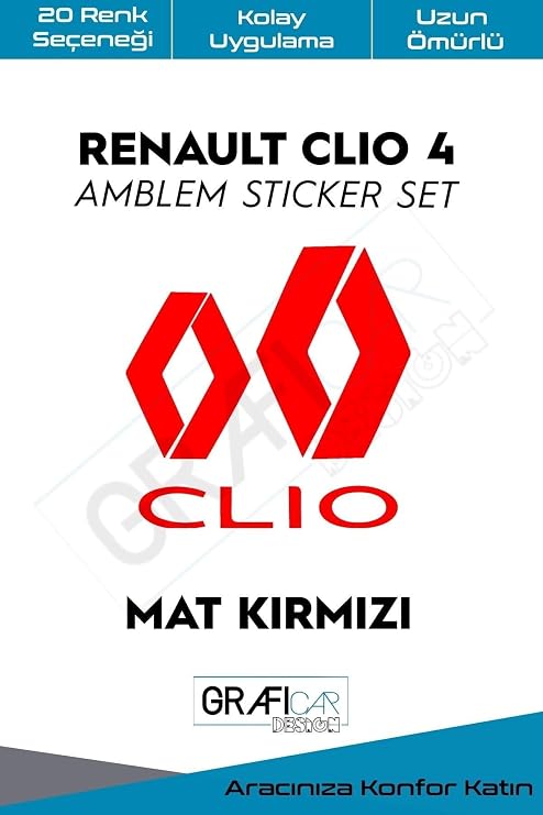 Graficar Design Renault Clio ile Uyumlu 4 Amblem Kaplama Sticker Set, Mat Metalik Sarı