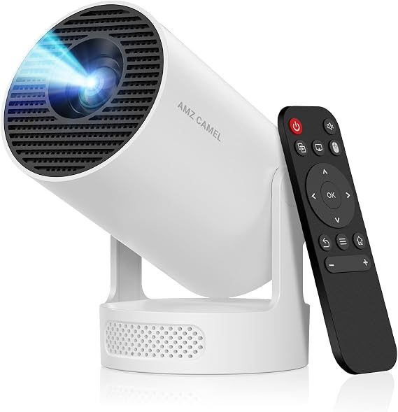 Mini Projector with WiFi 6 and Bluetooth 5.4, 4K Support, 5W Soundbase Speaker, Auto Vertical Keystone, 180Rotatable Smart Projector for Movie Home Outdoor
