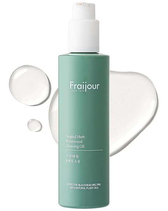 Fraijour Herb Wormwood Cleansing Oil Korean Deep Cleansing Makeup Remover & Pore Minimizer for Oily, Acne-Prone Skin, AHA BHA Exfoliation, Olive & Jojoba Oils, Lightweight, 7.1 fl.oz.