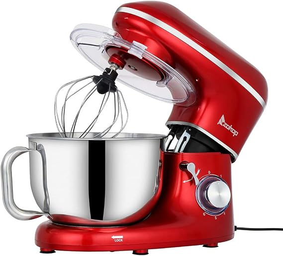 ZOKOP Stand Mixer,6.5-QT 660W 6-Speed Tilt-Head Food Mixer, Kitchen Electric Mixer with Dough Hook, Wire Whip & Beater 2 Layer Red Painting (6.5QT, Red)