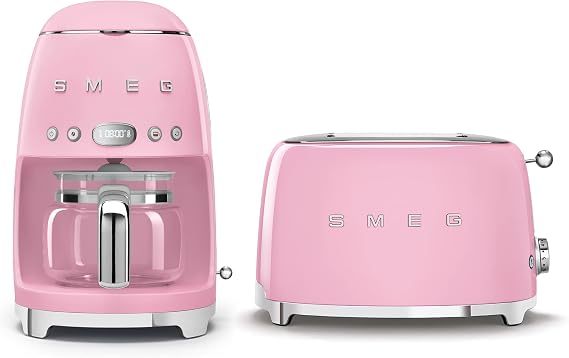 Smeg Retro Drip Coffee Machine and 2-Slice Toaster Bundle... (Pink)