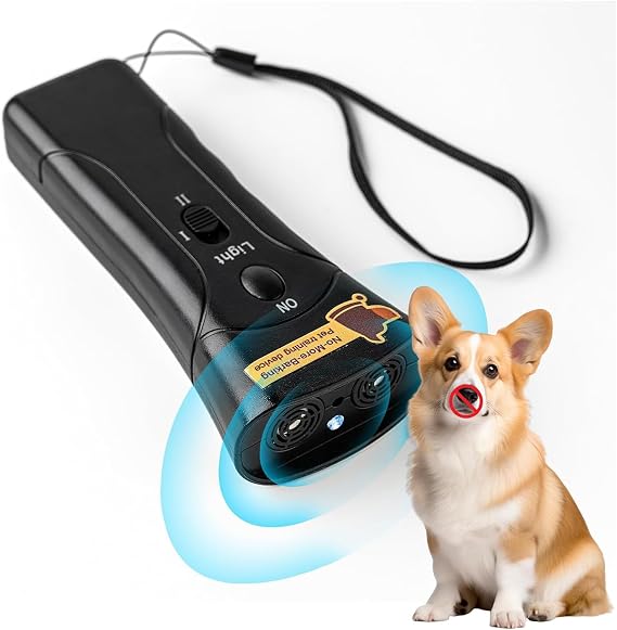 Dog Bark Deterrent Devices, Ultrasonic Anti Barking Device for Dogs, Barks No More Dog Training Device, Stop Dog Bark Control Deterrent Device Indoor Outdoor, Safe for Human & Dogs, Contains Battery
