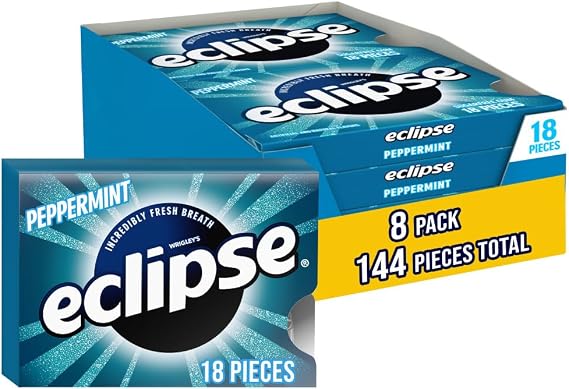 Eclipse Gum Peppermint Sugarfree Gum Solar Eclipse, 18 Piece Pack 8 Pack 18 Count 8 Pack Peppermint
