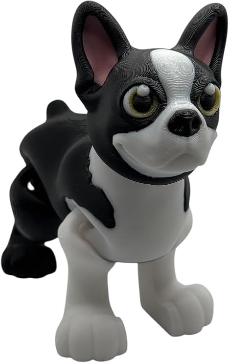 Articulated Boston Terrier Dog Fidget Toy, 3D Printed, Black and White