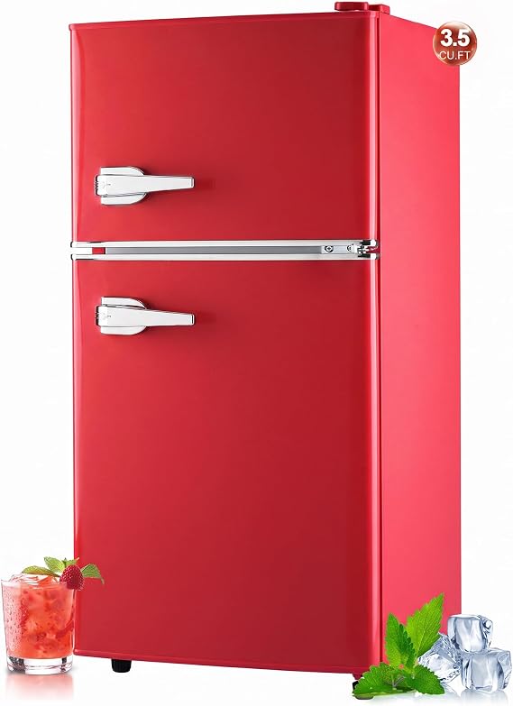 Retro Fridge with Freezer, 3.5 Cu. Ft. Mini Fridge Red