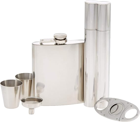 Stainless 5-piece Flask & Cigar Set by Gorham