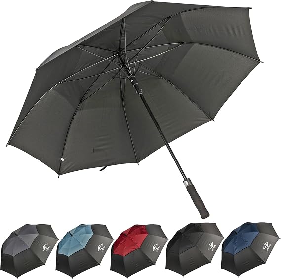 URBNLIVING 120cm Golf Umbrella – Large Windproof Double Canopy, Automatic Open, 8-Rib Storm-Resistant Umbrella for Travel & Outdoor Use