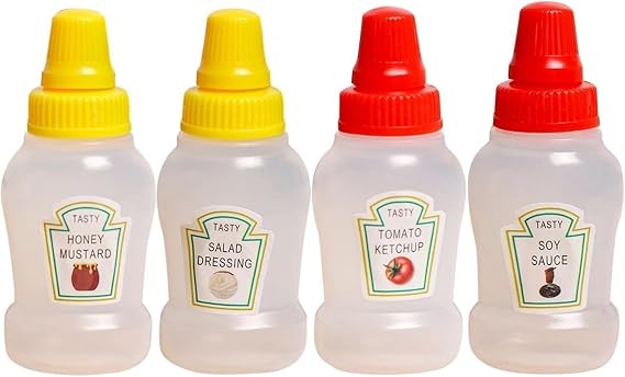 4Pcs Mini Ketchup Bottles, 25ml Refillable Condiment Squeeze Bottle Salad Dressing Tomato Bento Box Mayo Syrup Containers Condiment Squeeze Bottles