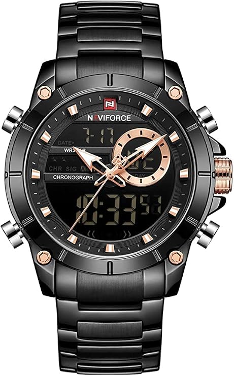 NAVIFORCE Watch for Men Dual Display Digital Quartz Watches Multifunctional Business Stainless Steel Wristwatch