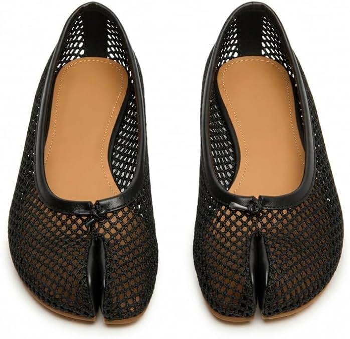MissHeel Tabi Flats Tabis Shoes for Women Mesh Ballet-Flats Split Toe Flat Comfortable Tabi-Shoes Black Mesh-Flat Dressy Evening Size US 8