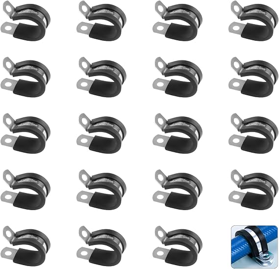 Stainless Steel Rubber Lined P Clips 20mm, 20 Pcs Assorted Pipe Clips