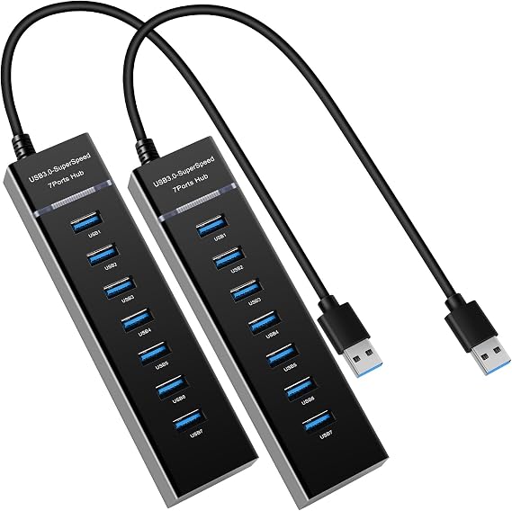 7-Port USB Hub, YaimhSound 6 Port USB Hub, USB to Multiple USB, USB 3.0 2.0 | USB Splitter for Laptop, USB Multiport Adapter for PC, Keyboard, Mouse, SSD, Dell, HP, Lenovo, MacBook, Acer,Surface,1ft 2PCS